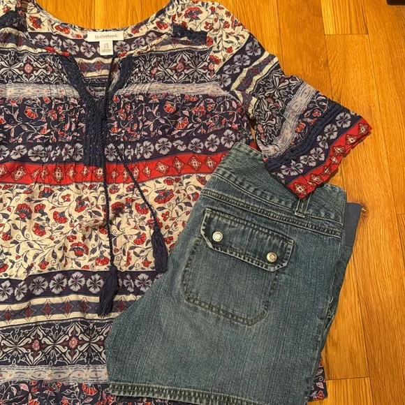 Blouse & shorts maternity Motherhood boho top jeans denim Bohemian old navy M 10 - Picture 1 of 17